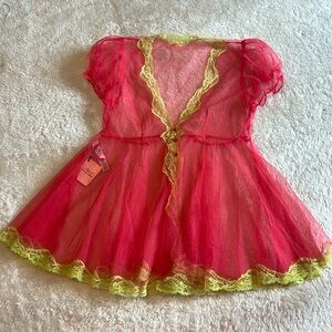NWT Agent Provocateur Heidi Babydoll Coral/Lime Size 3 Small Medium